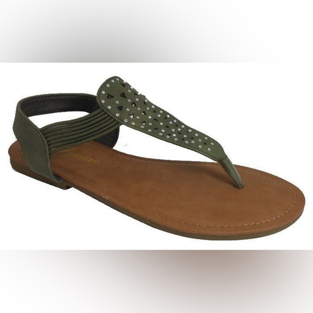 NIB olive sequin laser cut sandals
